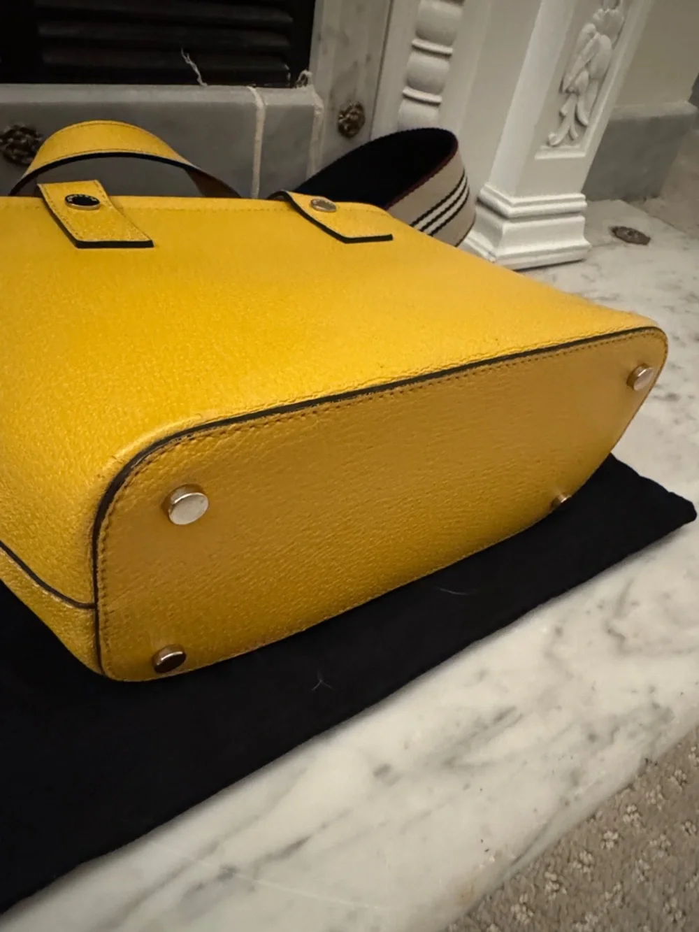 Burberry Yellow Pebbled Leather Mini Bag with Striped Strap - Picture 5 of 13